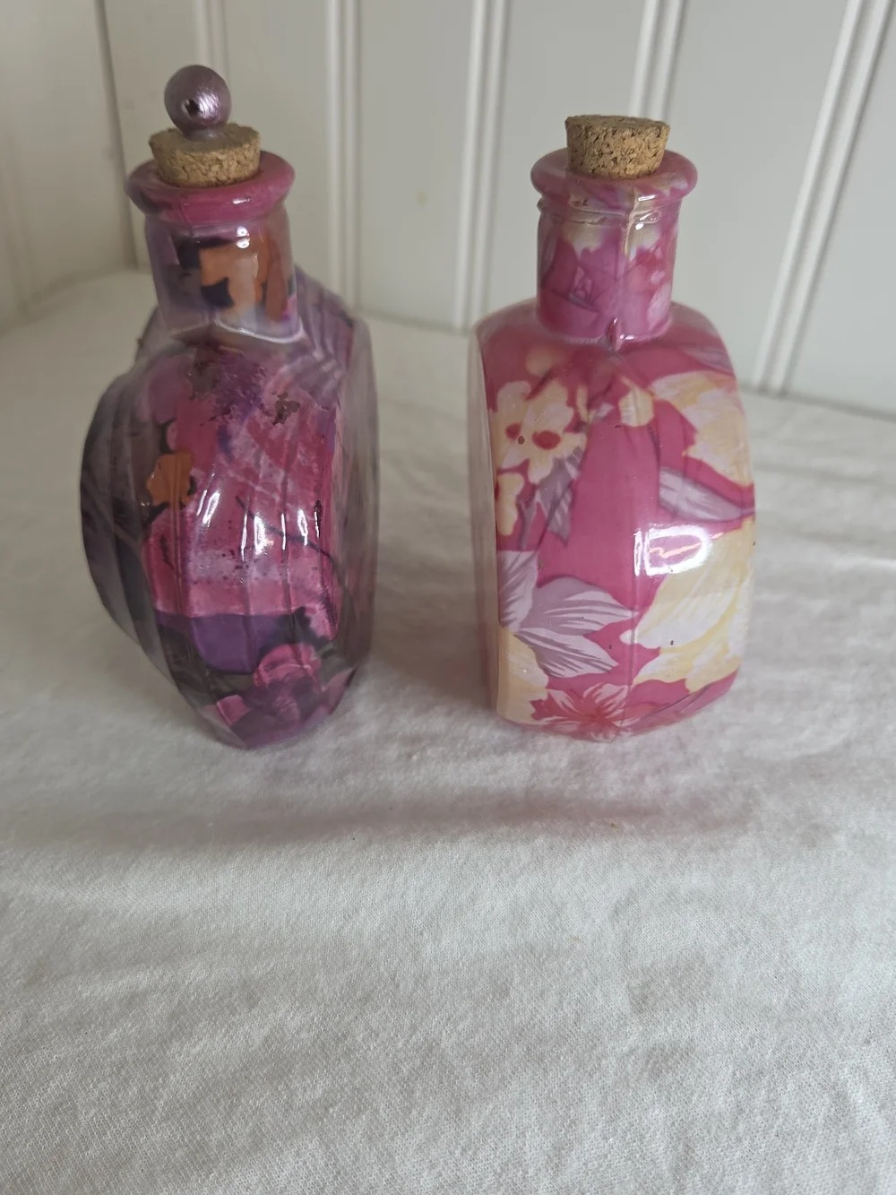 Pink Floral And Heart Glass Accent Bottle with Cork Stopper